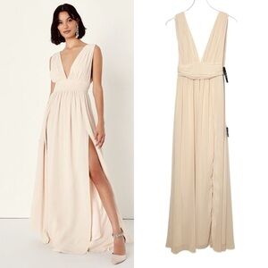 NWT Lulu’s Heavenly Hues Cream Bridesmaids Women’s Maxi Dress Gown Sz XS